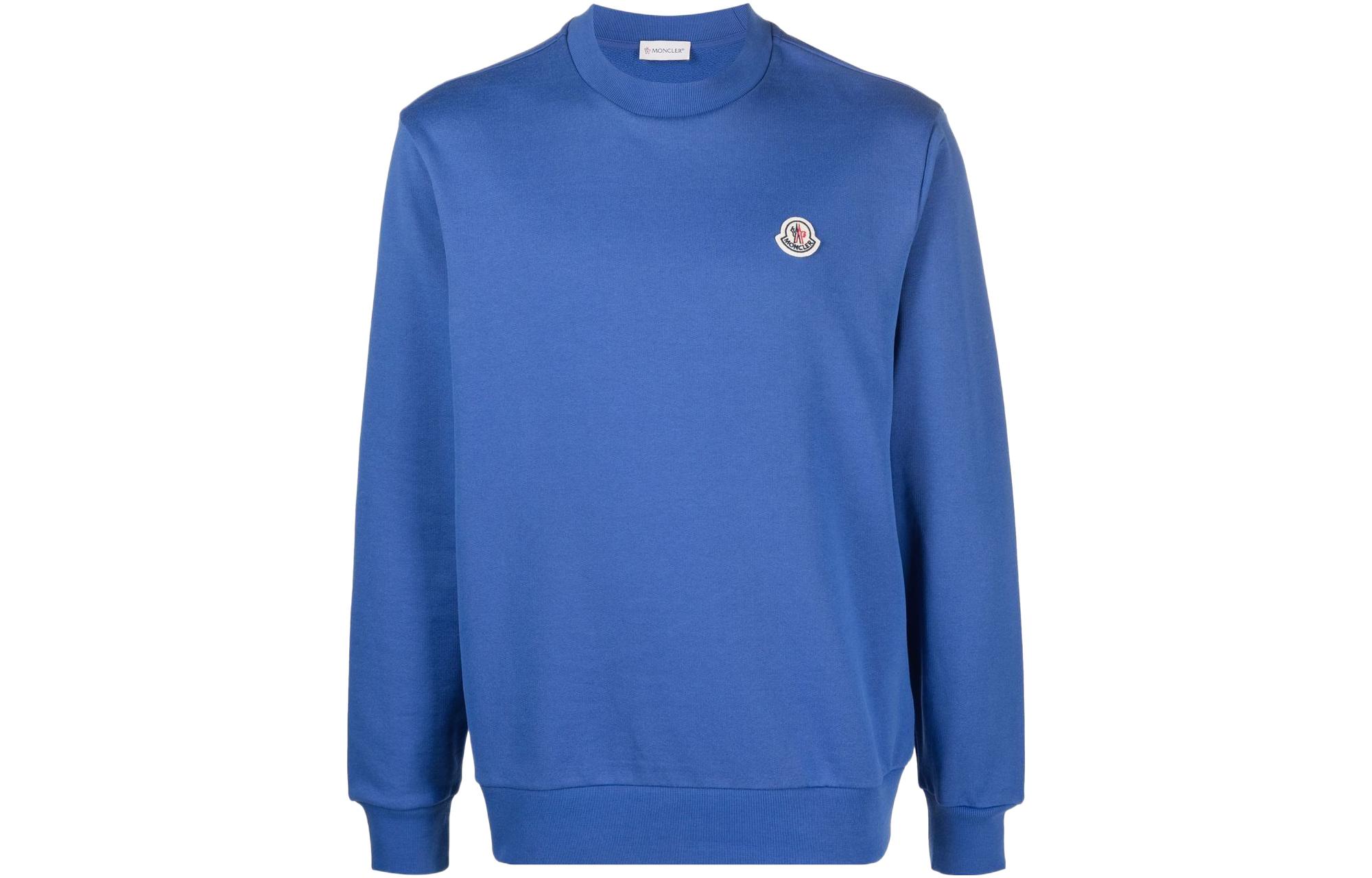 Moncler SS22 Blue Crewneck Sweatshirt with Logo Embroidery H10918G00051809KR771