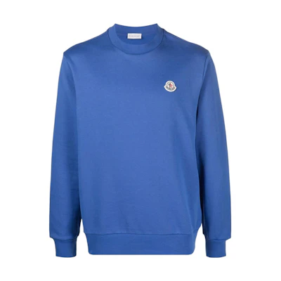 Moncler SS22 Blue Crewneck Sweatshirt with Logo Embroidery H10918G00051809KR771