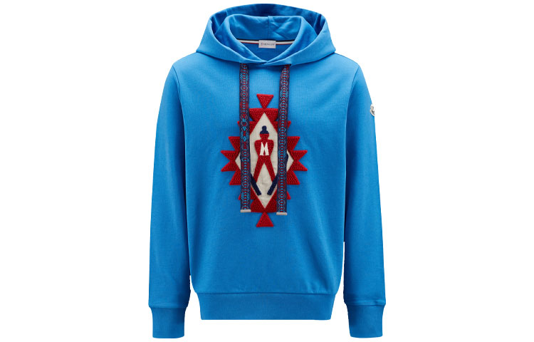 Moncler SS22 Blue Hoodie with Skier Embroidery Design H20918G00014809KR725