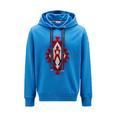 Moncler SS22 Blue Hoodie with Skier Embroidery Design H20918G00014809KR725