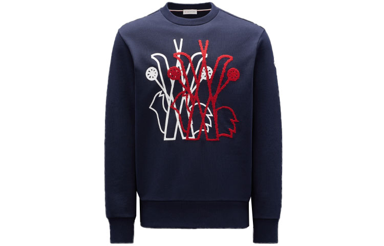 Moncler SS22 Blue Logo Embroidered Pullover Sweatshirt Long Sleeve H20918G00015809KR778