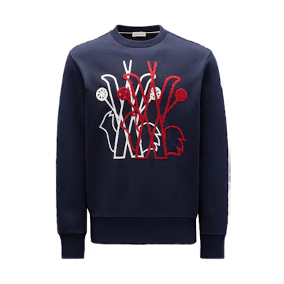 Moncler SS22 Blue Logo Embroidered Pullover Sweatshirt Long Sleeve H20918G00015809KR778