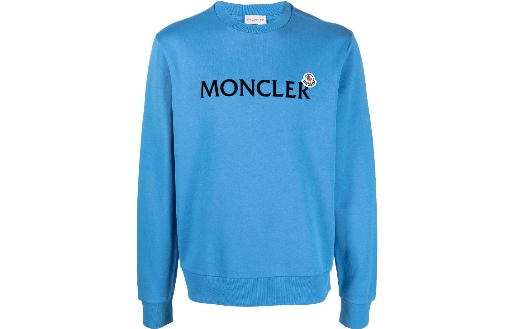 Moncler SS22 Blue Logo Print Crewneck Long Sleeve Sweatshirt H20918G00034809KR725