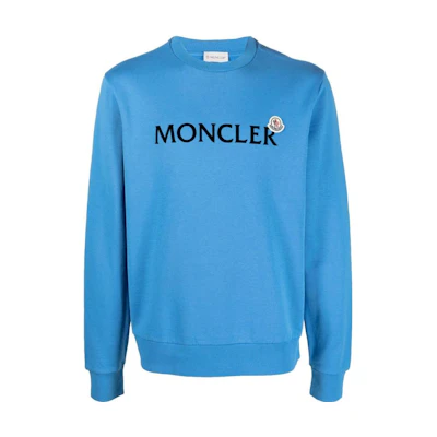 Moncler SS22 Blue Logo Print Crewneck Long Sleeve Sweatshirt H20918G00034809KR725