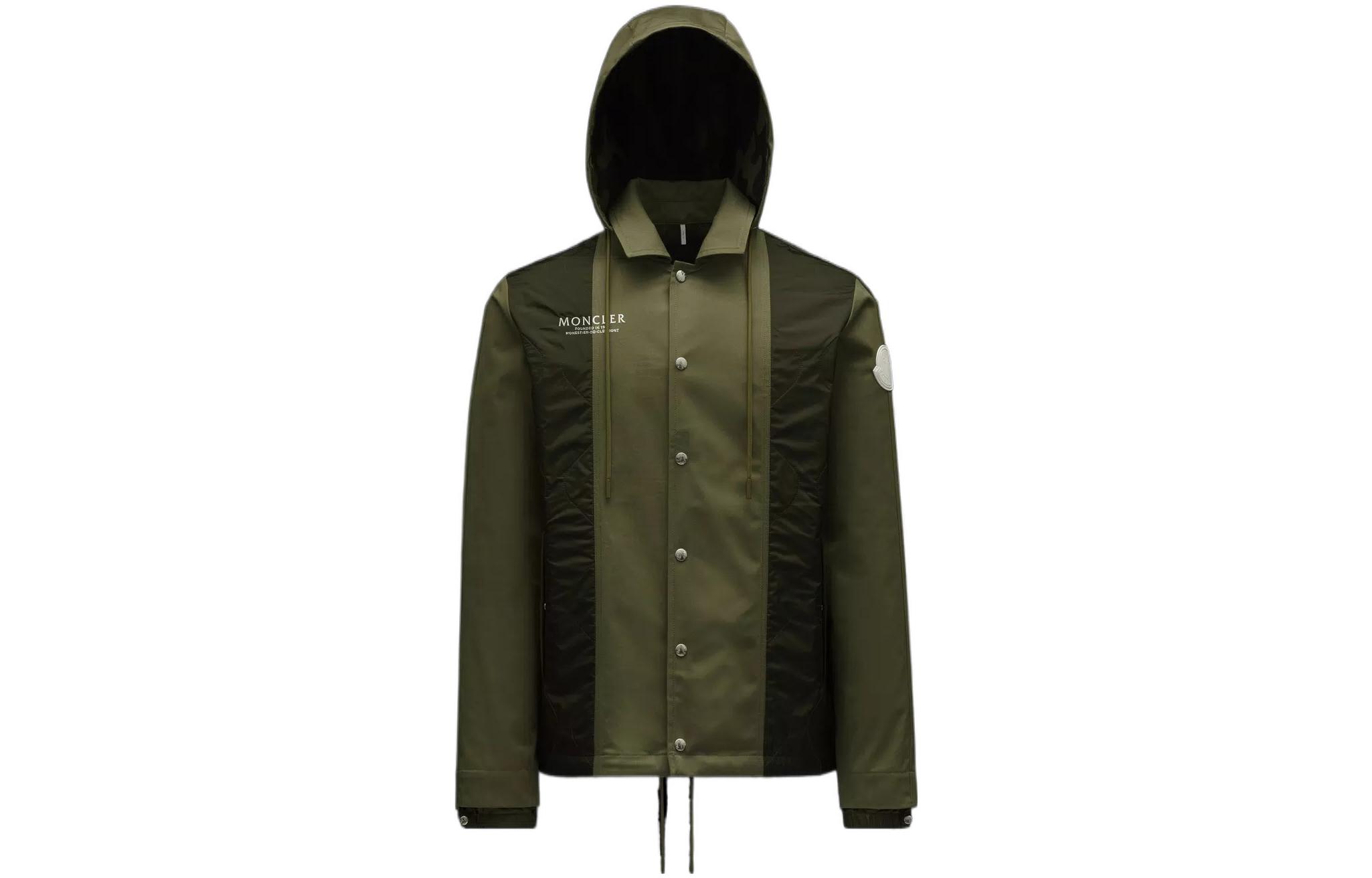 Moncler SS22 Colorblock Logo Print Hooded Jacket Military Green H10911A00087595UE830