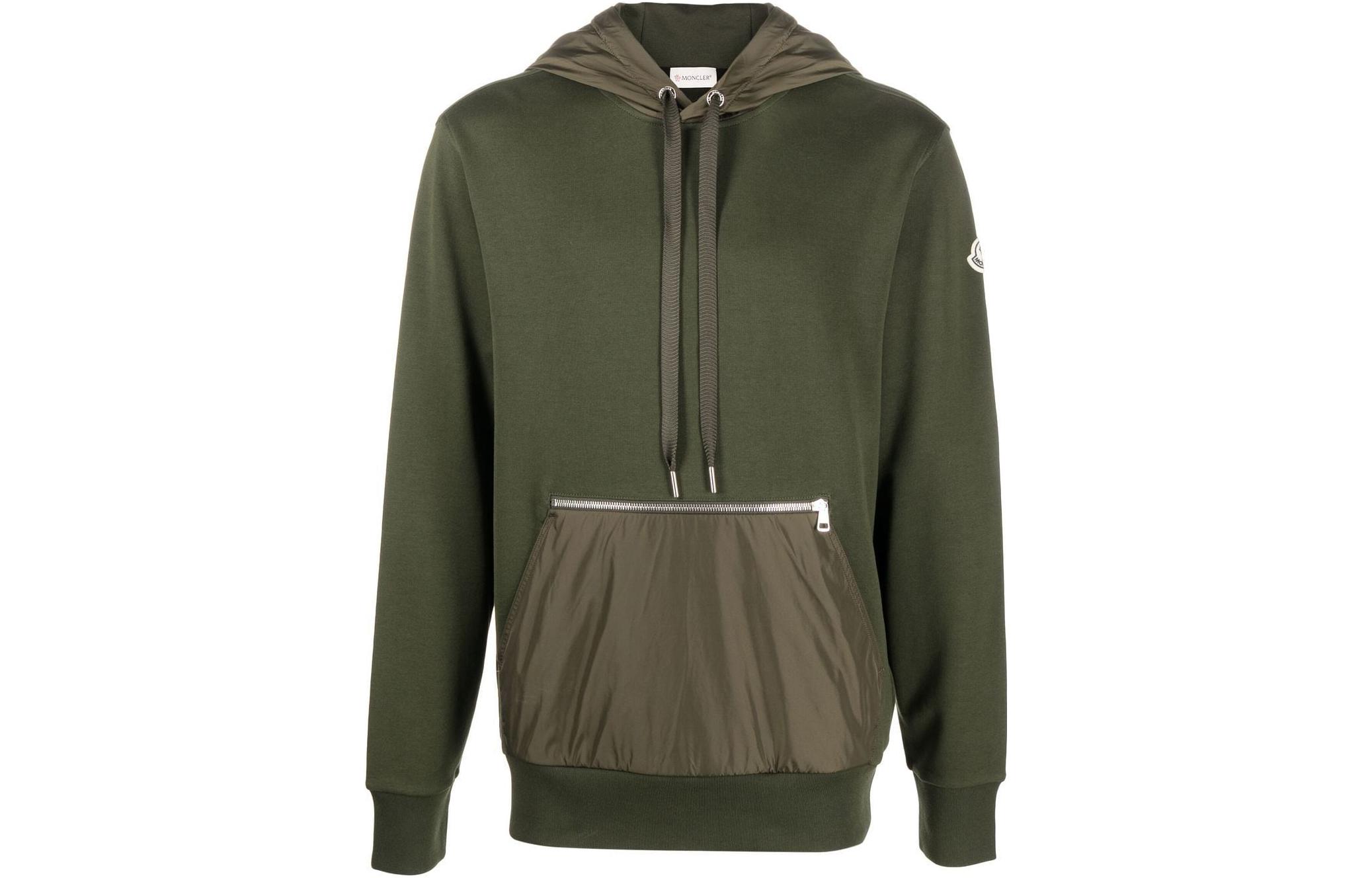 Moncler SS22 Green Pullover Hoodie with Drawstrings and Colorblock Design H20918G00004809KR95N