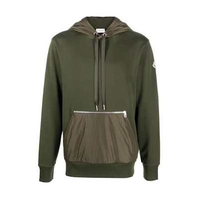 Moncler SS22 Green Pullover Hoodie with Drawstrings and Colorblock Design H20918G00004809KR95N