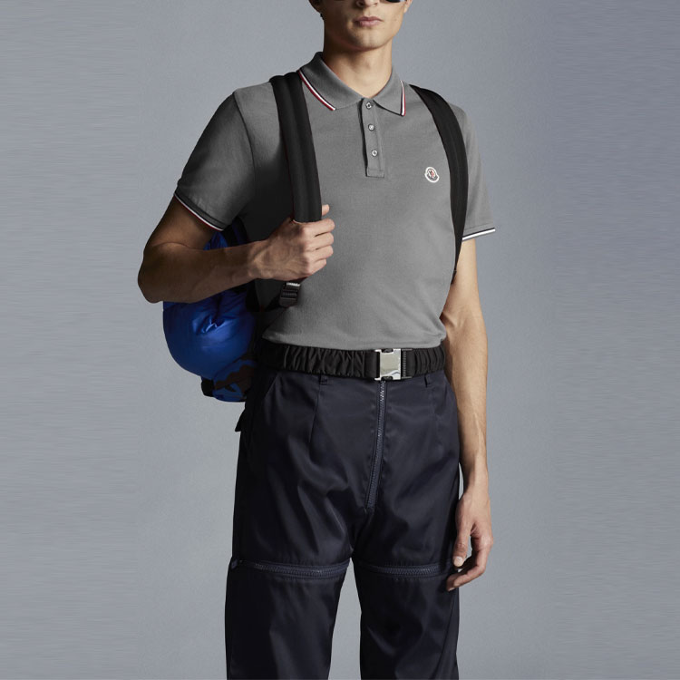 Moncler SS22 Grey Logo Striped Short-Sleeve Polo Shirt H20918A7030084556984 圖 5
