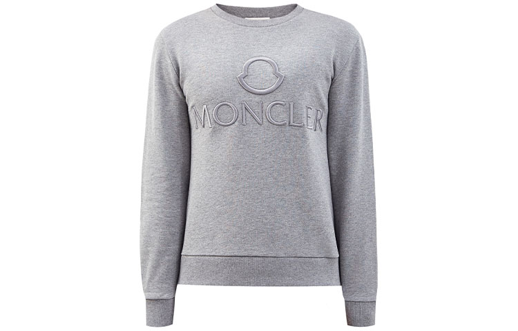 Moncler SS22 Grey Printed Logo Crewneck Long Sleeve Sweatshirt 8G00049809KR989