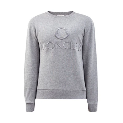 Moncler SS22 Grey Printed Logo Crewneck Long Sleeve Sweatshirt 8G00049809KR989