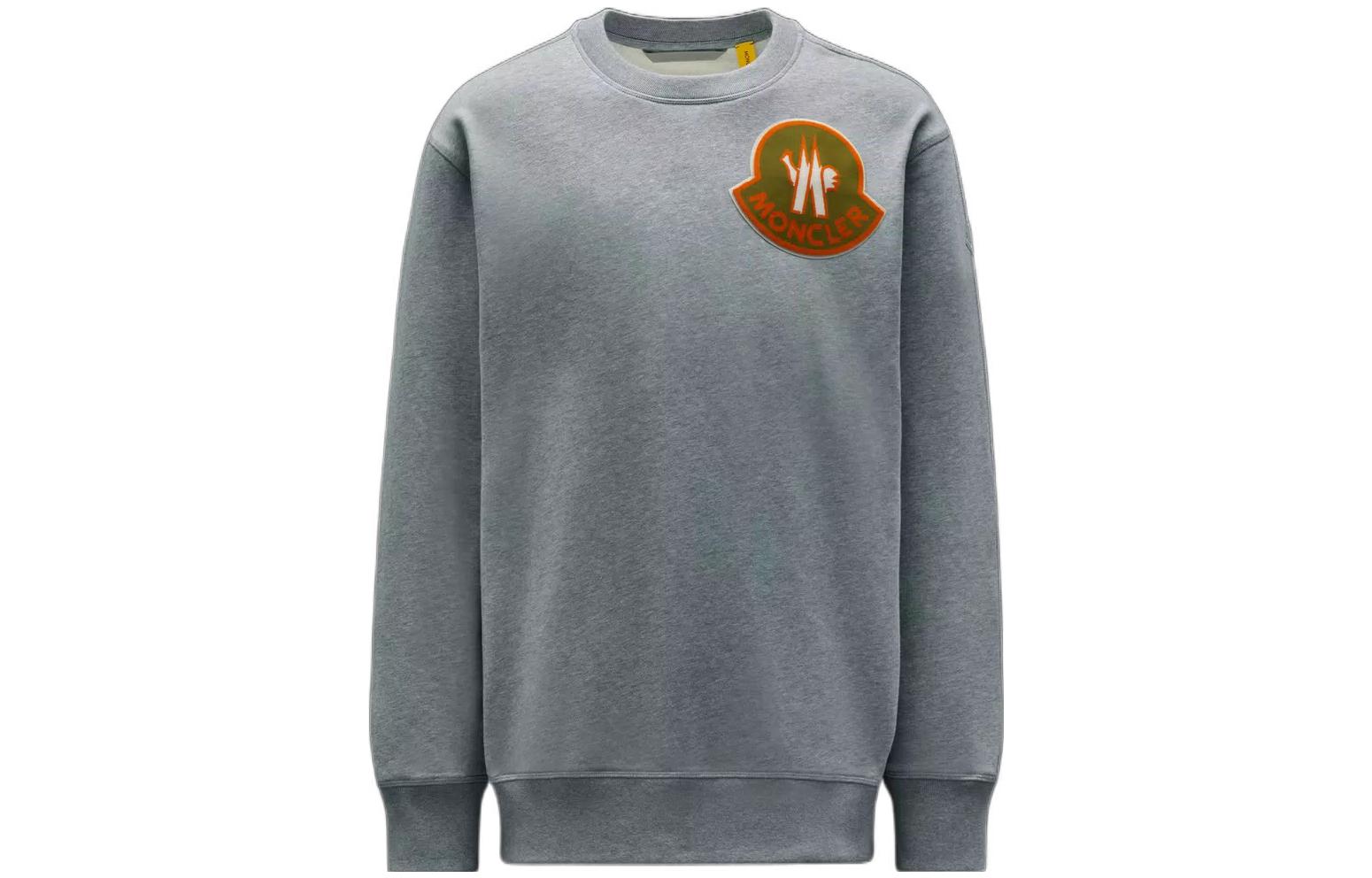 Moncler SS22 Grey Pullover Crewneck Sweatshirt Simple Logo Autumn Wear H10928G000188098U984