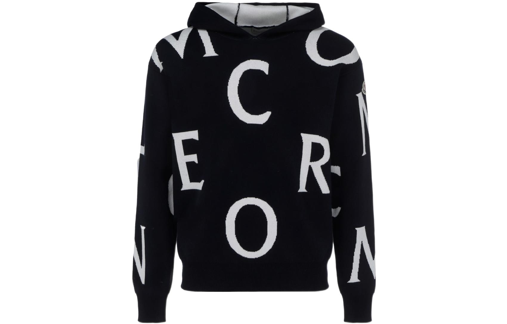 Moncler SS22 Letter Print Pullover Hoodie Black Long Sleeve 9C00012M1640770