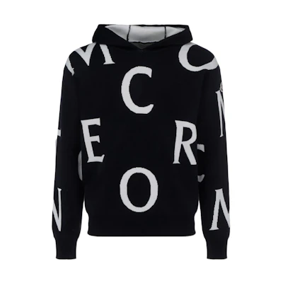 Moncler SS22 Letter Print Pullover Hoodie Black Long Sleeve 9C00012M1640770