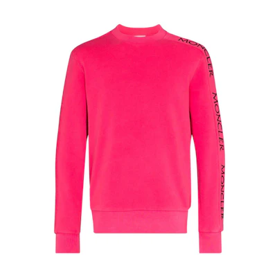 Moncler SS22 Logo Embroidered Crewneck Ribbed Hem Sweatshirt Pink () F10918G733108098U570