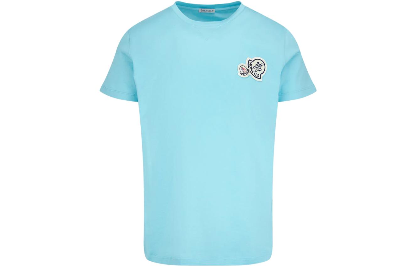Moncler SS22 Logo Patch Crewneck Short Sleeve T-Shirt Men’s Light Blue 8C000578390Y73X