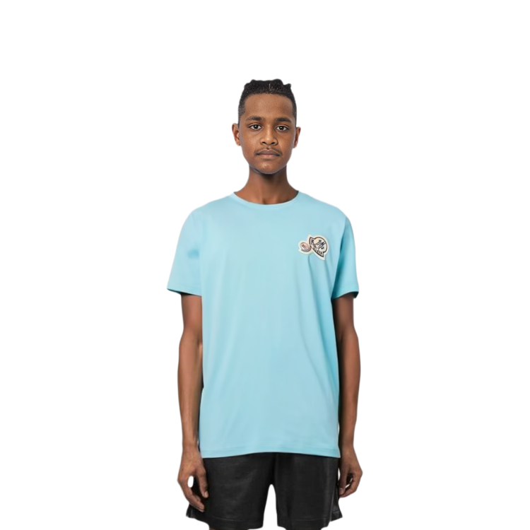 Moncler SS22 Logo Patch Crewneck Short Sleeve T-Shirt Men’s Light Blue 8C000578390Y73X 圖 4