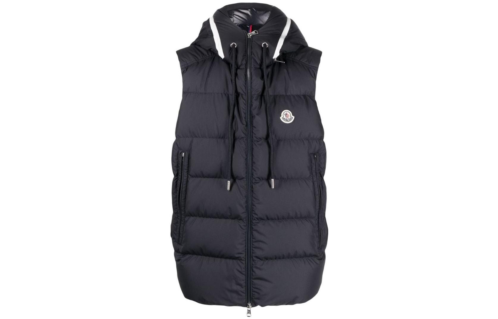 Moncler SS22 Logo Patch Drawstring Hooded Down Vest Unisex H20911A0015154A81778