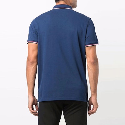 Moncler SS22 Kaos Polo Patch Logo Trim Garis Biru. G20918A0001084556796 Purchase Moncler SS22 Kaos Polo Patch Logo Trim Garis Biru. G20918A0001084556796