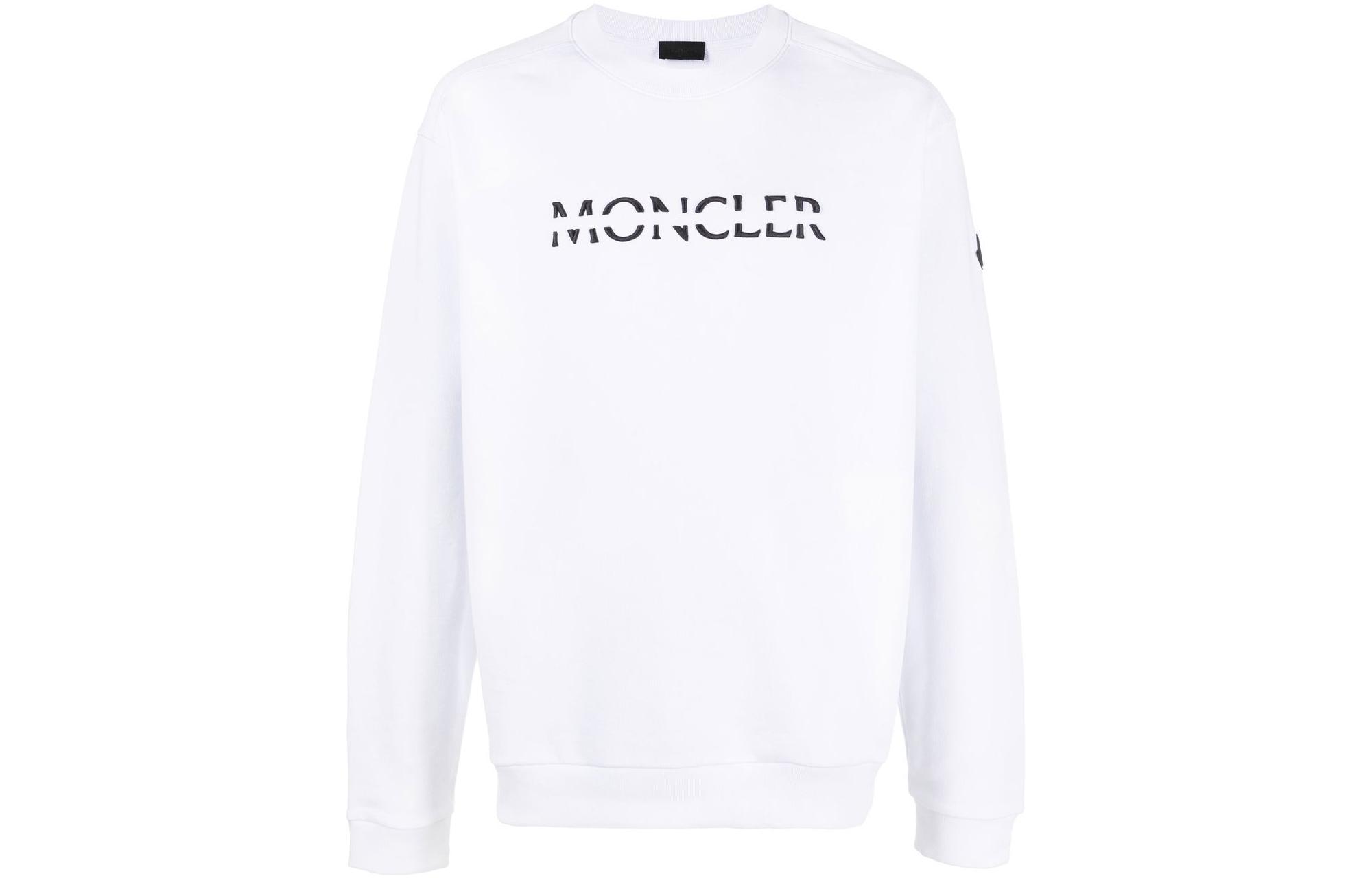 Moncler SS22 Logo Print Crewneck Pullover Sweatshirt White 8G00010809KR001