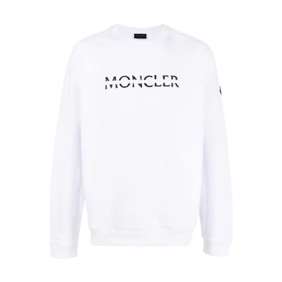 Moncler SS22 Logo Print Crewneck Pullover Sweatshirt White 8G00010809KR001