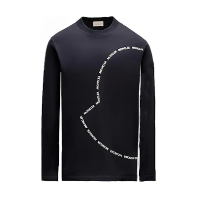 Moncler SS22 Navy Blue Circular Logo Print Long Sleeve T-Shirt H10918D000098390T778