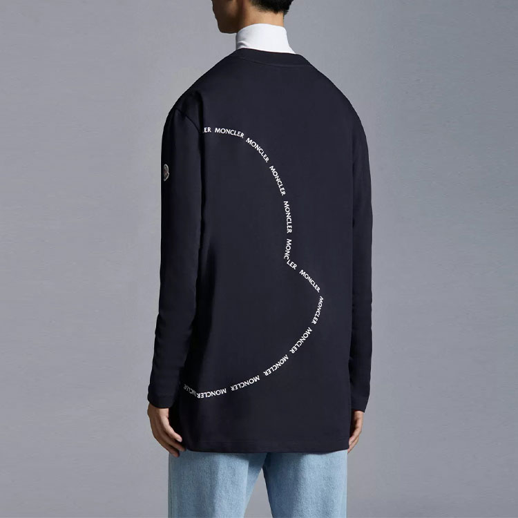 Purchase Moncler SS22 海軍藍圓形徽標印花長袖T恤 H10918D000098390T778
