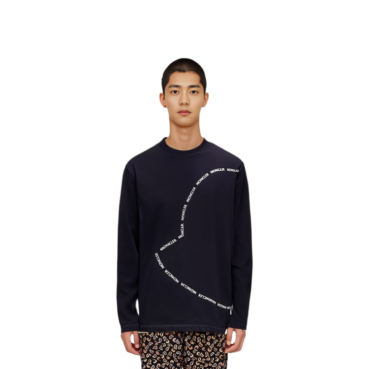 Details for Moncler SS22 海軍藍圓形徽標印花長袖T恤 H10918D000098390T778