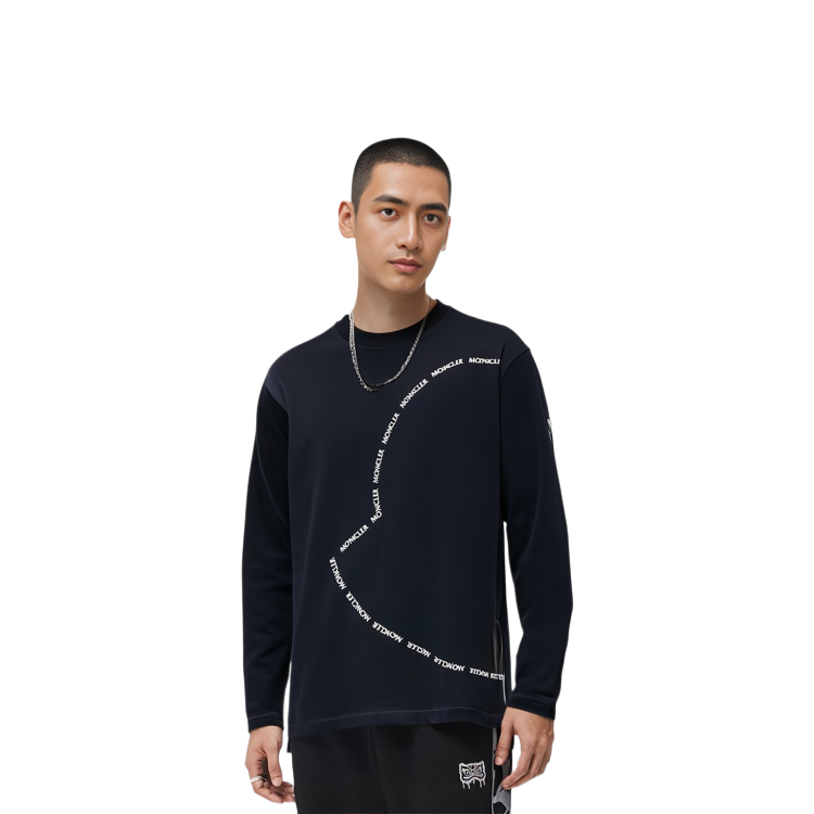 Sizing Moncler SS22 海軍藍圓形徽標印花長袖T恤 H10918D000098390T778