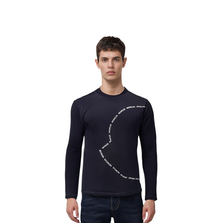 Cheap Moncler SS22 海軍藍圓形徽標印花長袖T恤 H10918D000098390T778