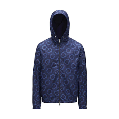 Moncler SS22 Reversible Logo Print Hooded Jacket Midnight Blue Men H10911A001525955I778