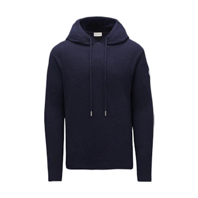 Moncler SS22 Solid Color Knit Hoodie Navy Blue Pullover Sweatshirt H10919G00002M1900750