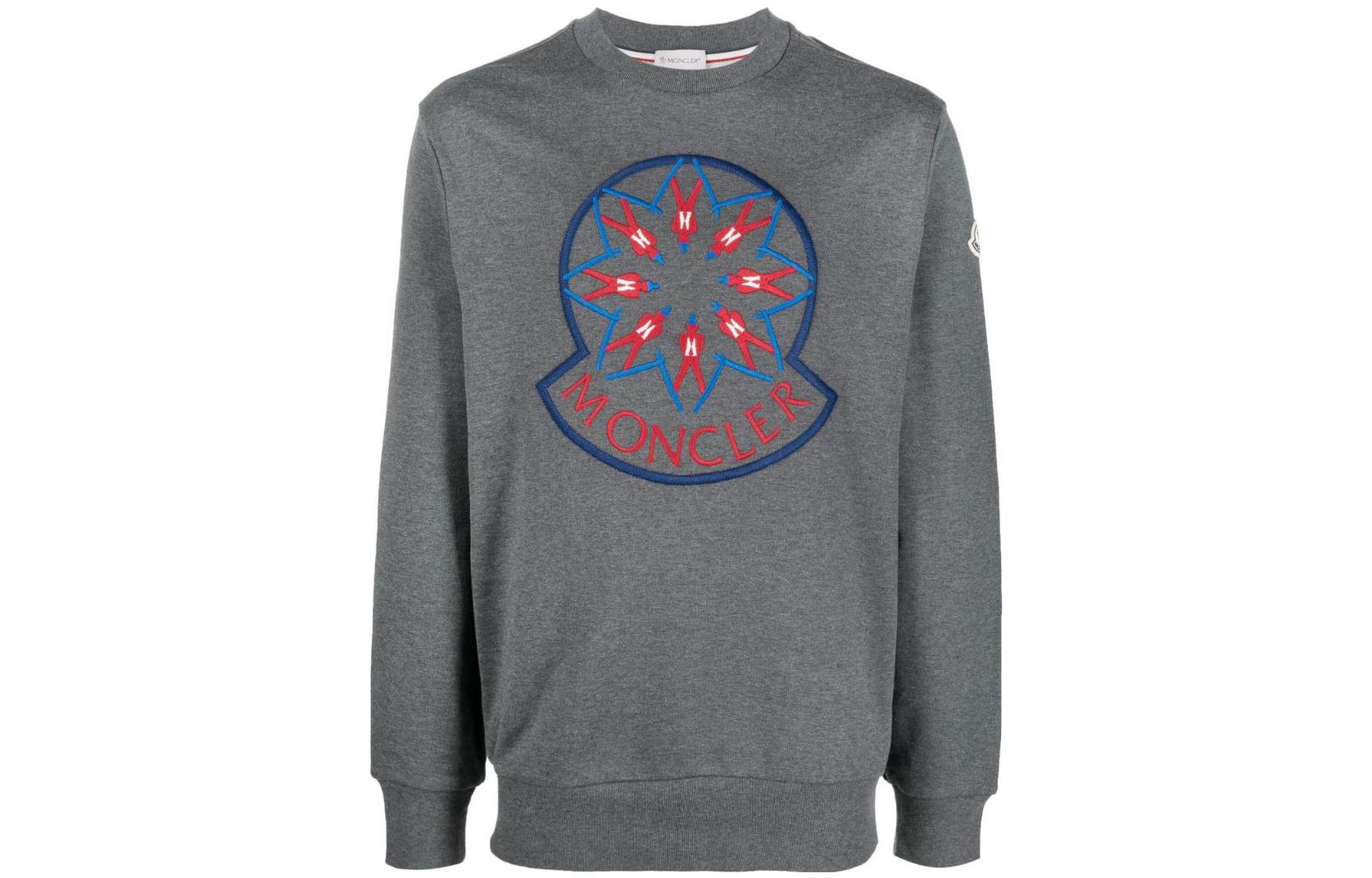 Moncler SS22 Solid Color Logo Embroidered Crewneck Long Sleeve Sweatshirt Grey H20918G00012809KR990
