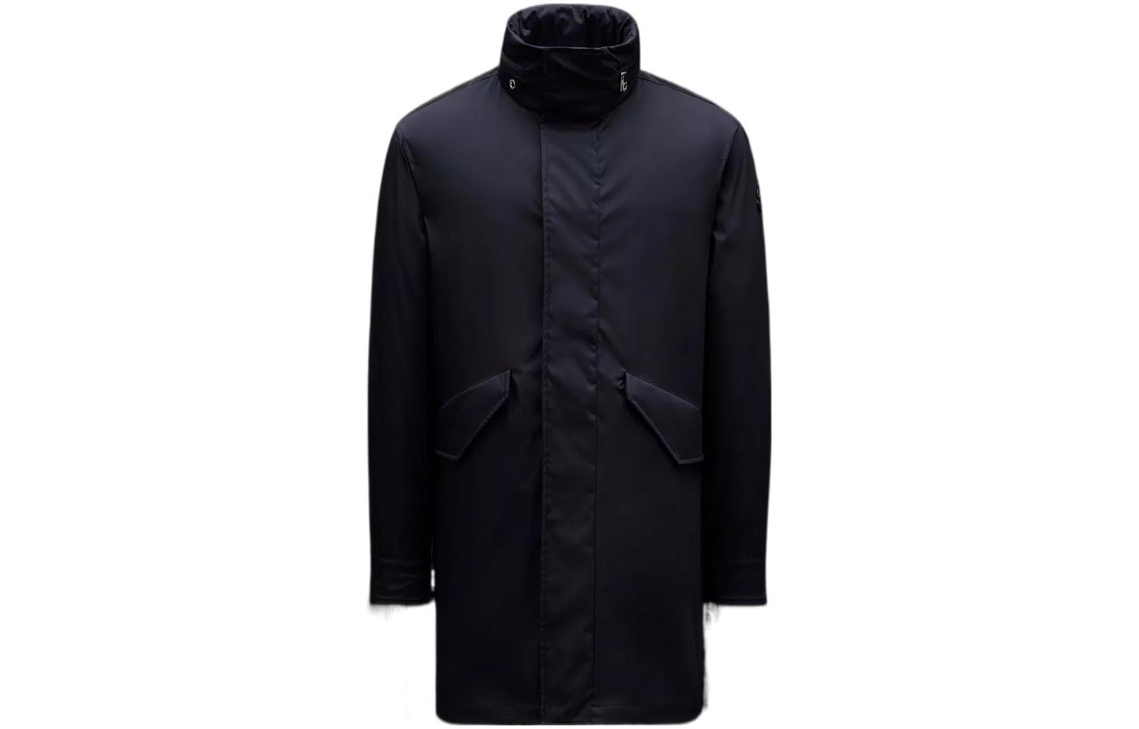 Moncler SS22 Solid Single-Breasted Zip Trench Coat Navy Blue H10911C00019595R7779