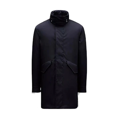 Moncler SS22 Solid Single-Breasted Zip Trench Coat Navy Blue H10911C00019595R7779