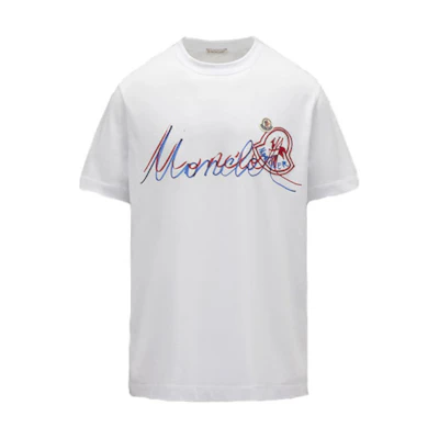 Moncler SS22 White Crewneck T-Shirt with Solid Color Logo Print H10918C000428390T001