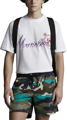 Moncler SS22 Baju T Putih Crewneck dengan Cetakan Logo Warna Solid. H10918C000428390T001 Lookbook Moncler SS22 Baju T Putih Crewneck dengan Cetakan Logo Warna Solid. H10918C000428390T001