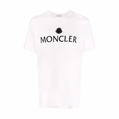 Moncler SS22 White Logo Print Relaxed Fit Short Sleeve T-Shirt Men H20918C000078390T032