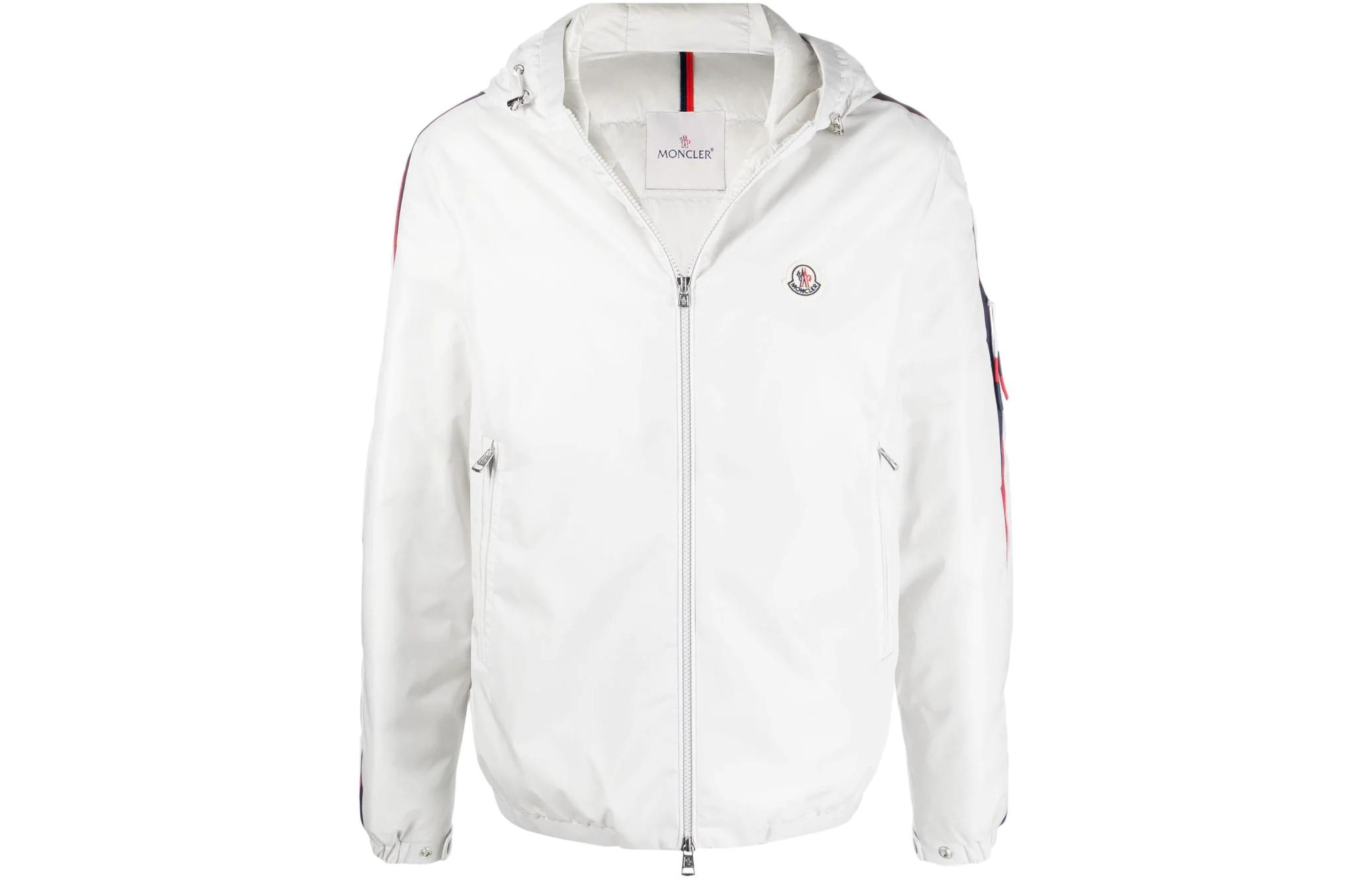 Moncler SS22 White Logo Print Zip Pocket Hooded Jacket H10911A000056835221D