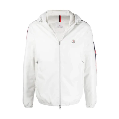 Moncler SS22 White Logo Print Zip Pocket Hooded Jacket H10911A000056835221D