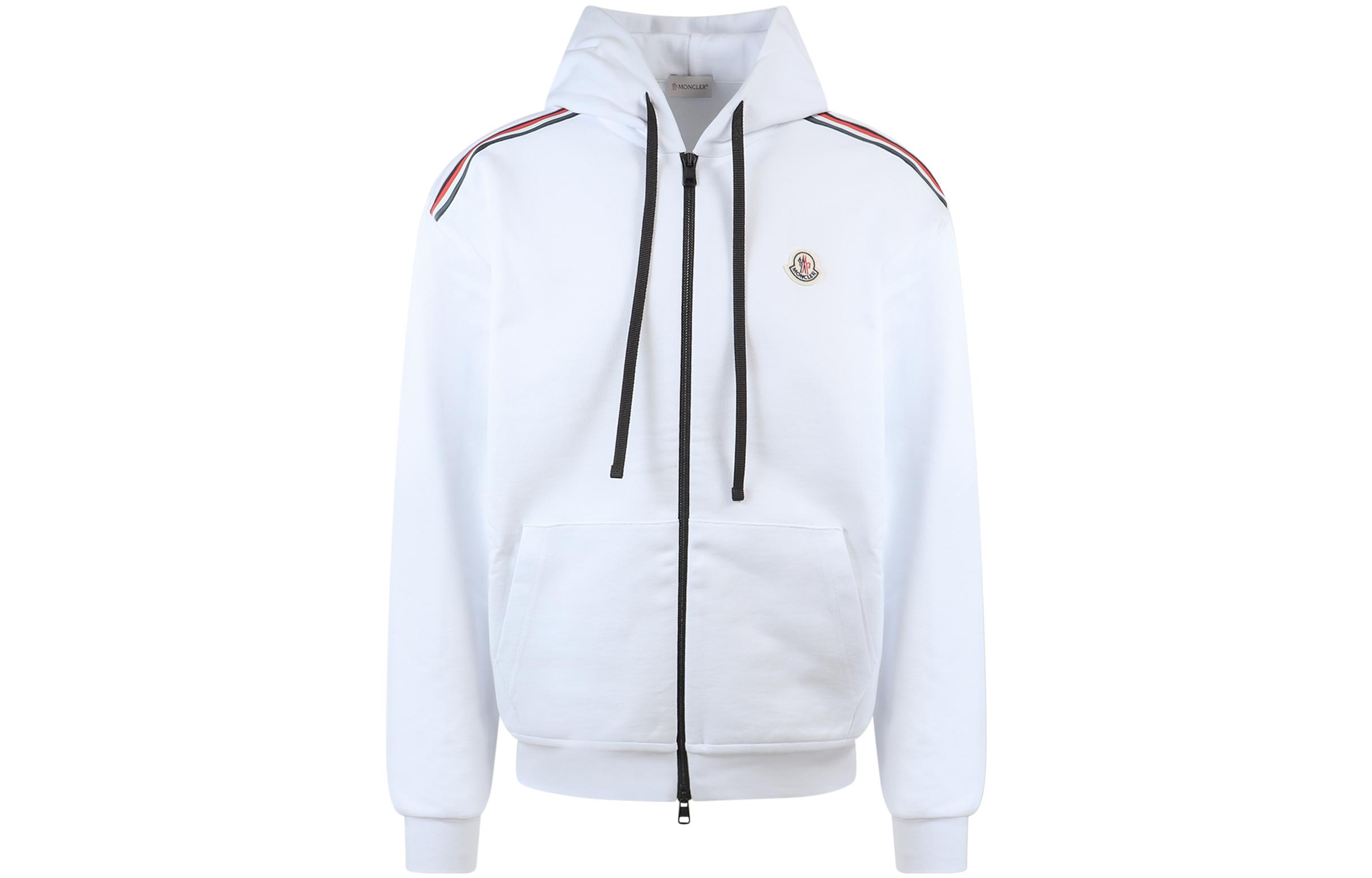 Moncler SS22 White Striped Zip-Up Jacket Hoodie for Men 8G00047809LA001
