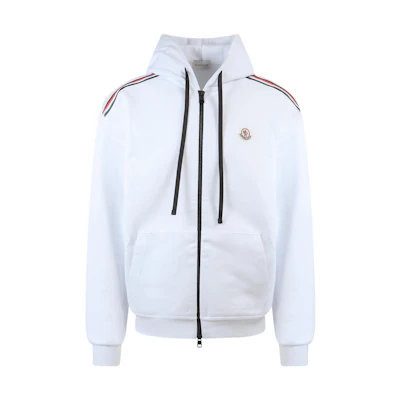 Moncler SS22 White Striped Zip-Up Jacket Hoodie for Men 8G00047809LA001