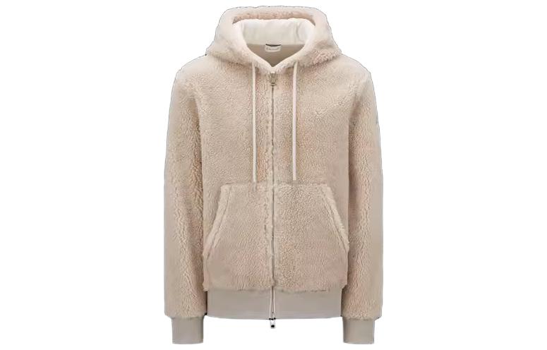 Moncler SS23  Beige Solid Color Zip-Up Hoodie I20918G0002389A5V21E