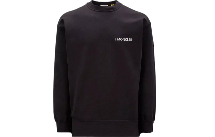 Moncler SS23  Black Crewneck Pullover Sweatshirt with Letter Print. H209K8G00001M2719999