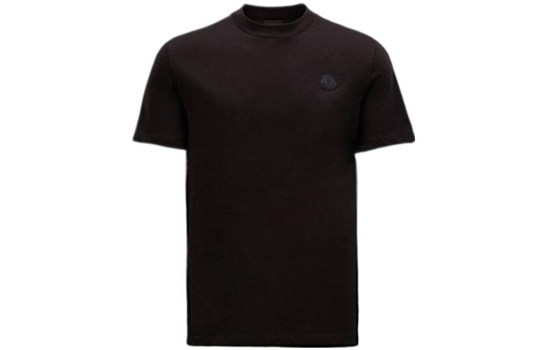 Moncler SS23  Black Crewneck T-Shirt with Embossed Logo. I10918C00007829H8999