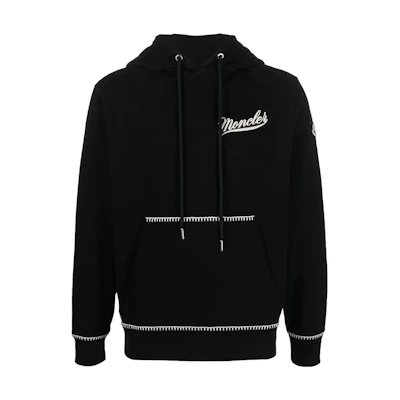 Moncler SS23 Black Hoodie Plain Drawstring Long Sleeve with Logo Print. I10918G00002899WC999