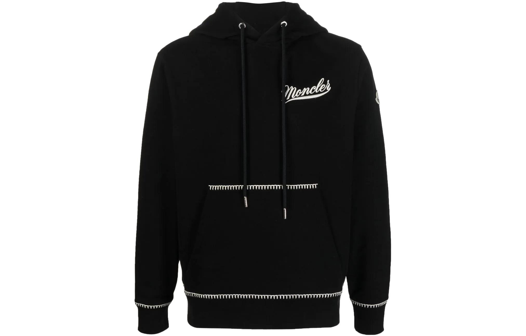 Moncler SS23  Black Hoodie Plain Drawstring Long Sleeve with Logo Print. I10918G00002899WC999 圖 2