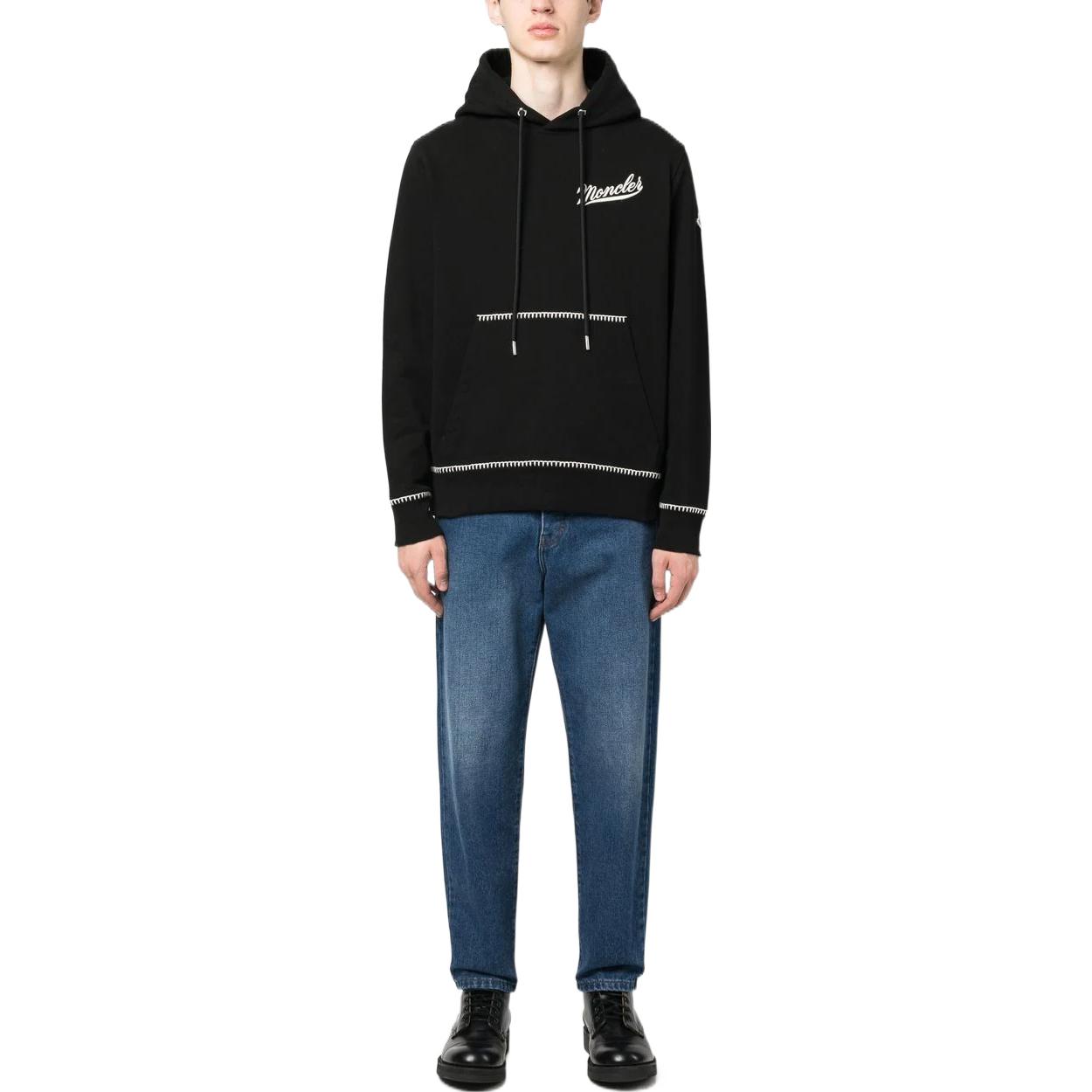 Moncler SS23  Black Hoodie Plain Drawstring Long Sleeve with Logo Print. I10918G00002899WC999 圖 3