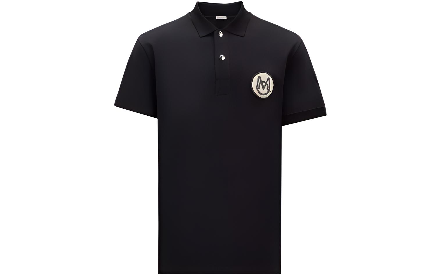 Moncler SS23  Black Logo Embroidered Patch Short Sleeve Polo Shirt. I10918A00002899UR999