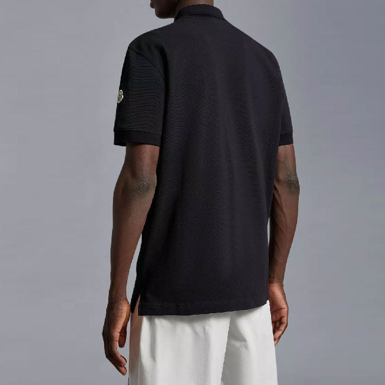 Shop Moncler SS23 黑色刺繡標誌短袖POLO襯衫. I10918A00002899UR999