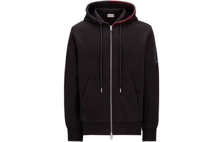 Moncler SS23  Black Logo Jacquard Zip-Up Hoodie Long Sleeve Sweatshirt I10918G0000689A1B999
